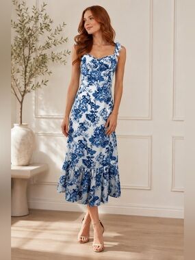 CAARA Toile‎ De Jouy Dress in Blue Floral.
